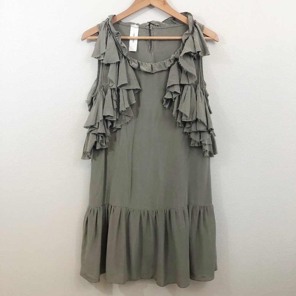 Imperial Italian Olive Green Raw Edge Silk Dress